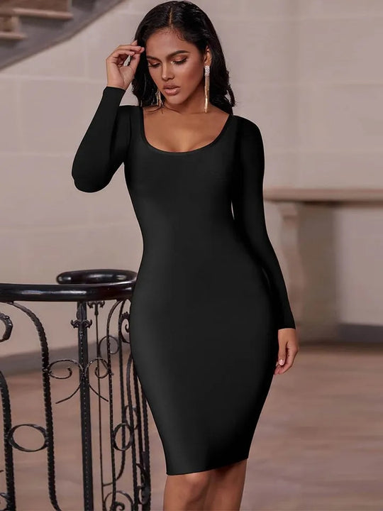 Scoop Neck Long Sleeve Bandage Dress XS (Auction)