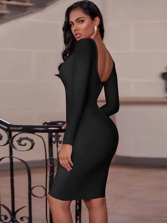 Scoop Neck Long Sleeve Bandage Dress XS (Auction)